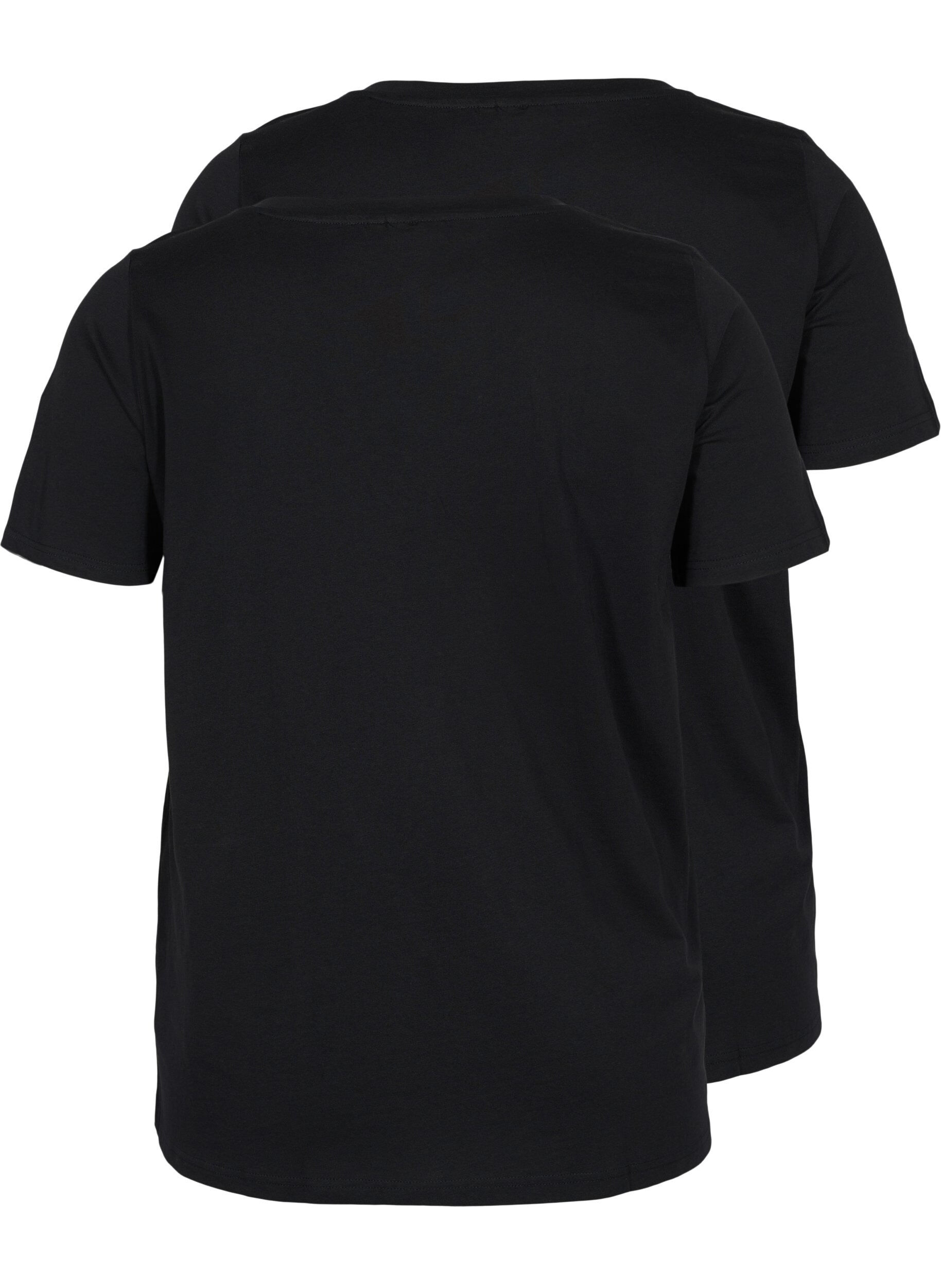 ZizziSet van 2 basic t-shirts in katoen, Black/Black, Packshot image number 1
