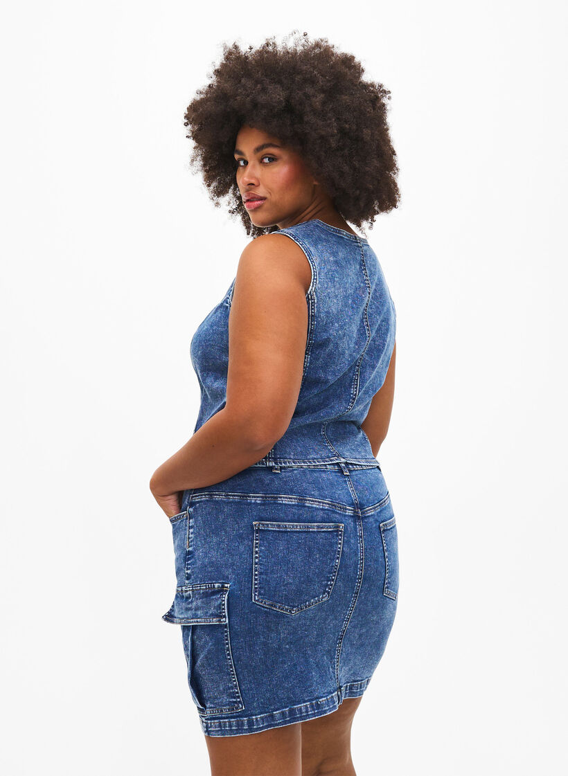 Nauwsluitende denim rok met cargozak, Blue Denim, Model image number 1
