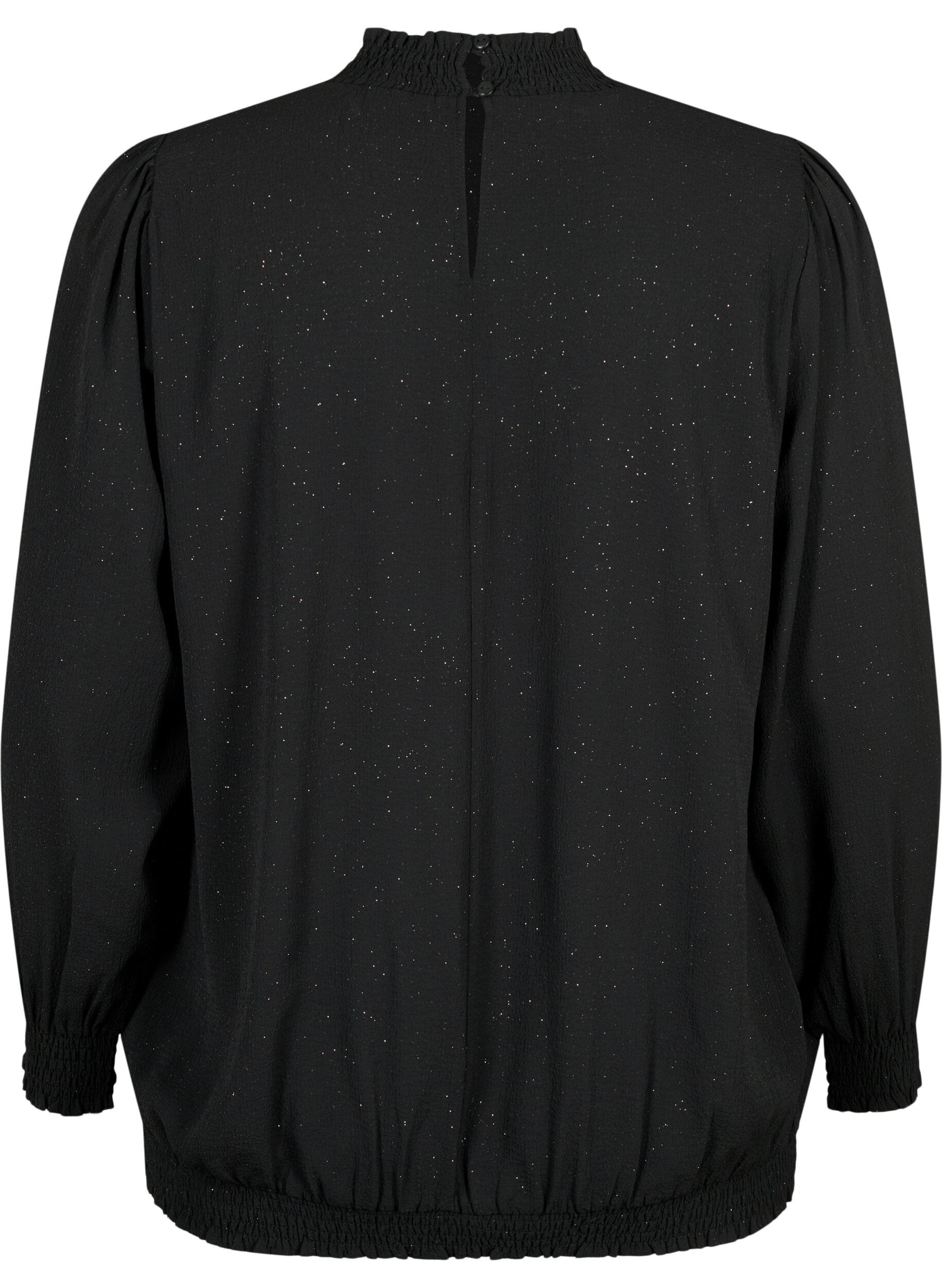 ZizziFLASH - Blouse met lange mouwen, smok en glitter	, Black w. Silver, Packshot image number 1