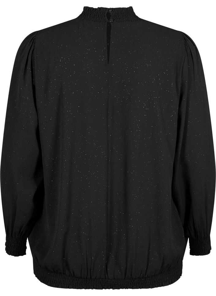 FLASH - Blouse à manches longues scintillante avec smocks	, Black w. Silver, Packshot image number 1