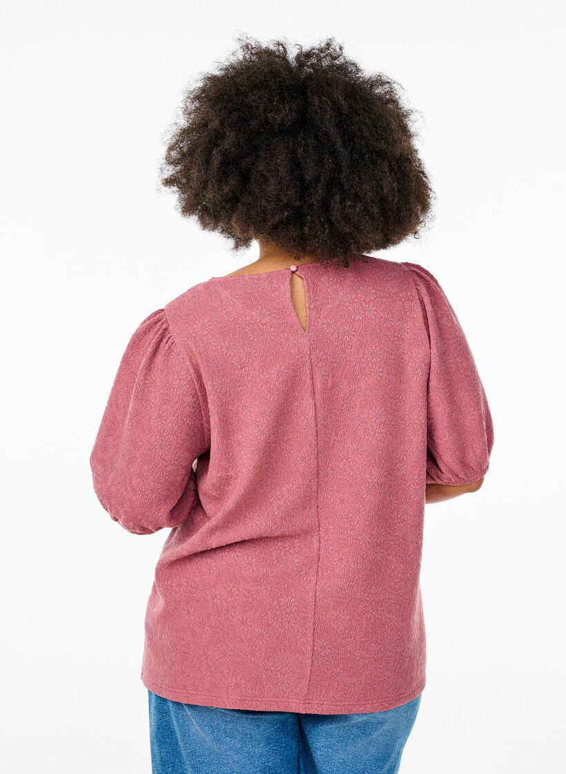 Gestructureerde blouse met korte mouwen, Rood, Model image number 2