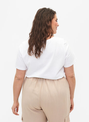 T-shirt en coton à col rond et imprimé, Bright White FACE, Model image number 1