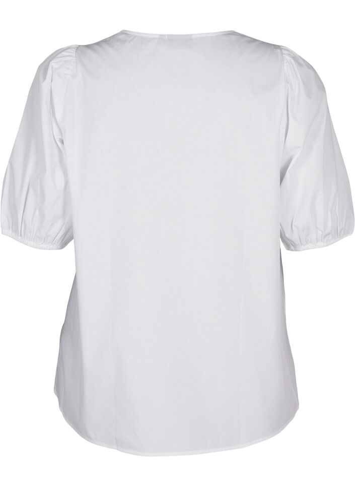 Blouse met korte mouwen en kant detail, Bright White, Packshot image number 1