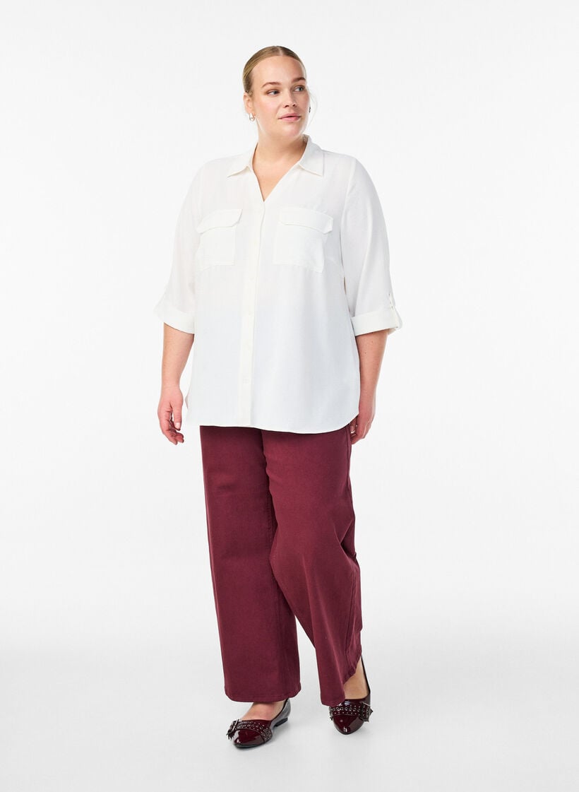 FLASH - Shirt met 3/4 mouwen en borstzakken, Vanille, Model image number 1