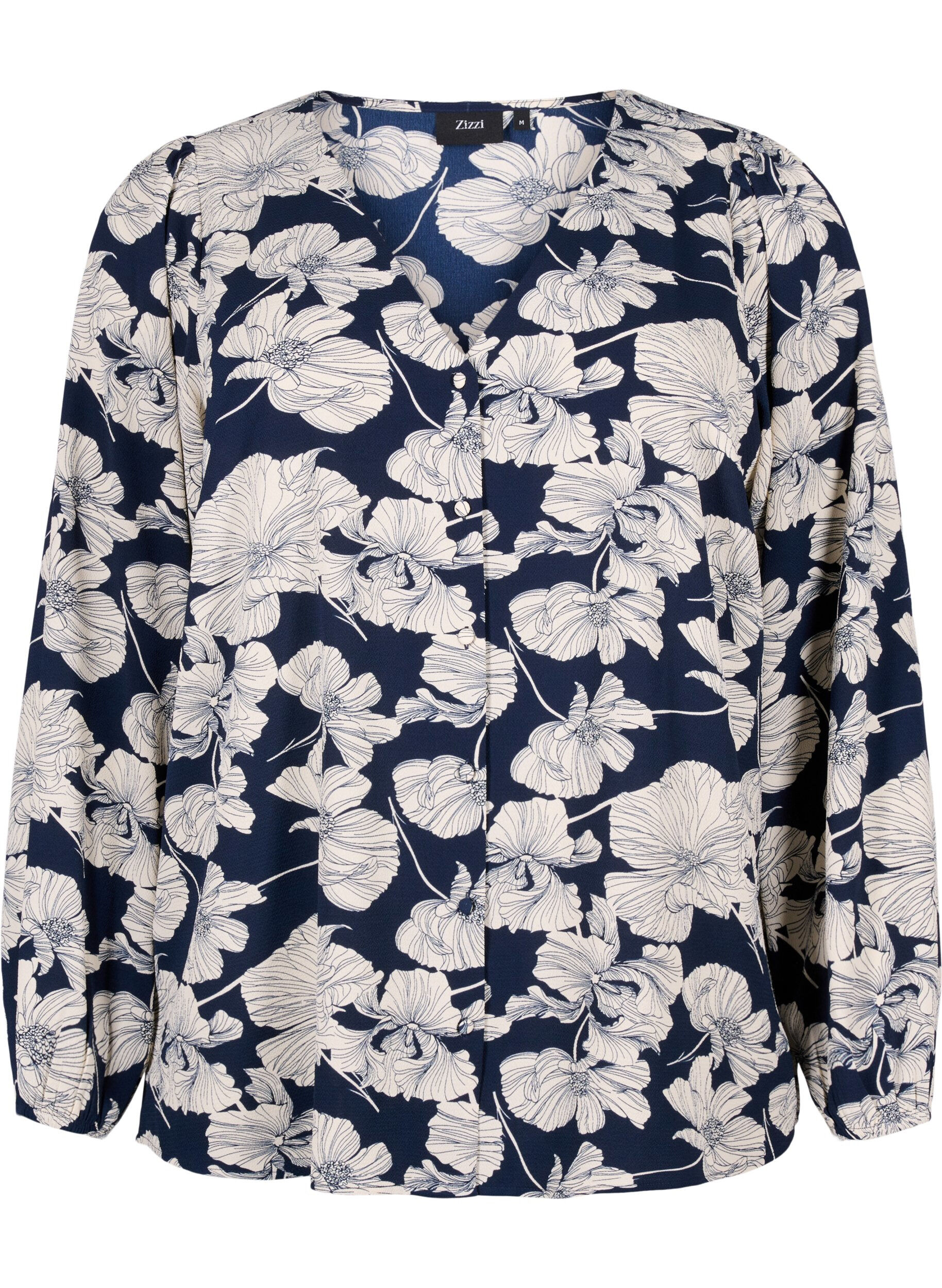 ZizziBlouse avec col en V et imprim&eacute;, Navy B. Flower AOP, Packshot image number 0