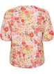 Bloemenblouse met broderiegatwerk en V-hals, Roze, Packshot image number 1