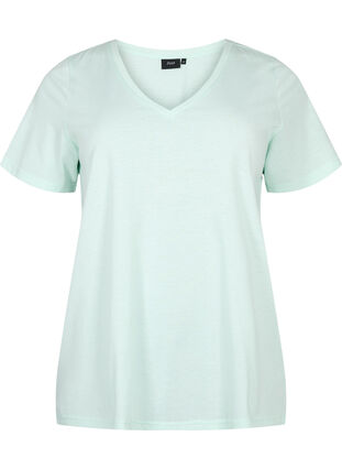 T-shirt met korte mouwen en v-hals, Honeydew, Packshot image number 0