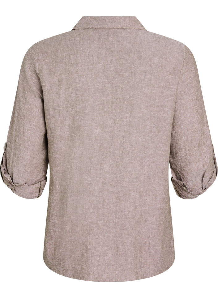 Linnen en viscose shirt met 3/4 mouwen, Bruin, Packshot image number 1