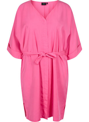 Robe à manches 3/4 avec une ceinture à nouer, Shocking Pink, Packshot image number 0