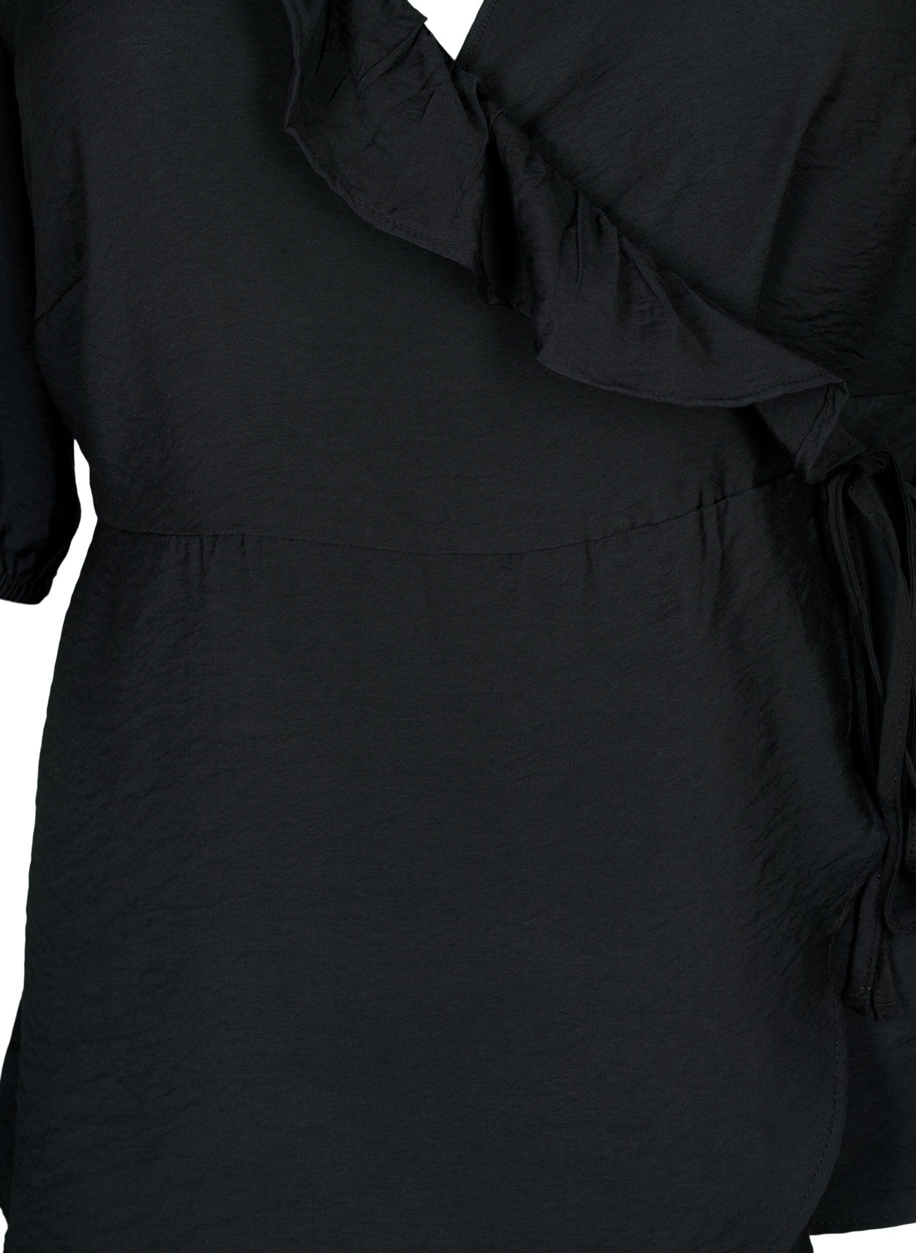 ZizziWikkelblouse van Viscose met korte mouw, Black, Packshot image number 2