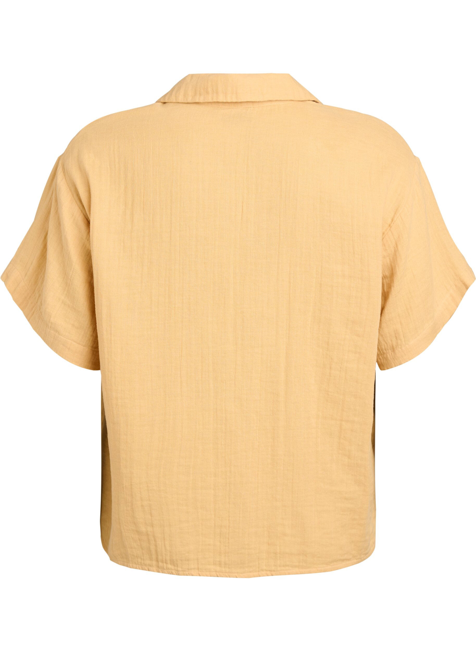 ZizziBlouse en mousseline de coton &agrave; manches courtes, Jaune clair, Packshot image number 1