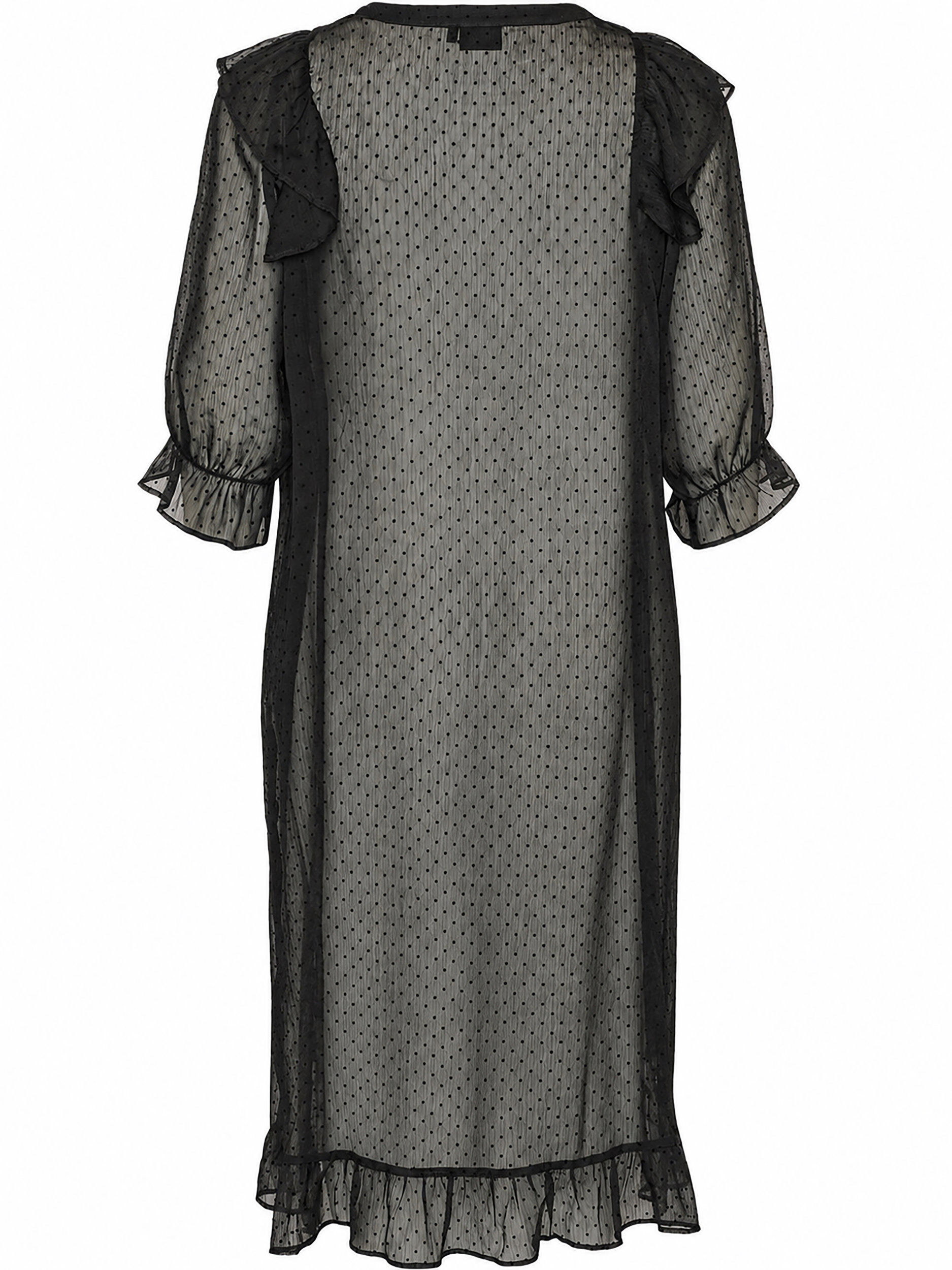 ZizziRobe midi en tissu l&eacute;ger et vaporeux &agrave; pois, avec des volants, Noir, Packshot image number 1