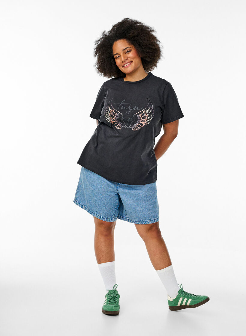 T-shirt en coton bio avec imprimé original, Gris, Model image number 1