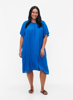 Robe en viscose à manches courtes, Victoria blue, Model image number 2