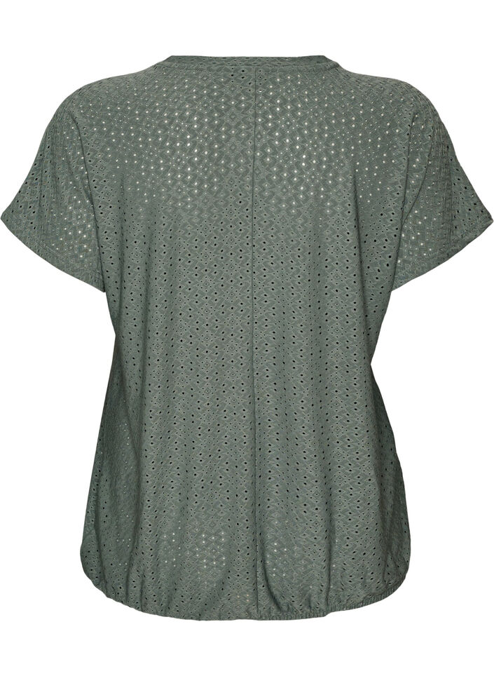 Blouse avec broderie ajour&eacute;e et effet ballon, Vert fonc&eacute;, Packshot image number 1