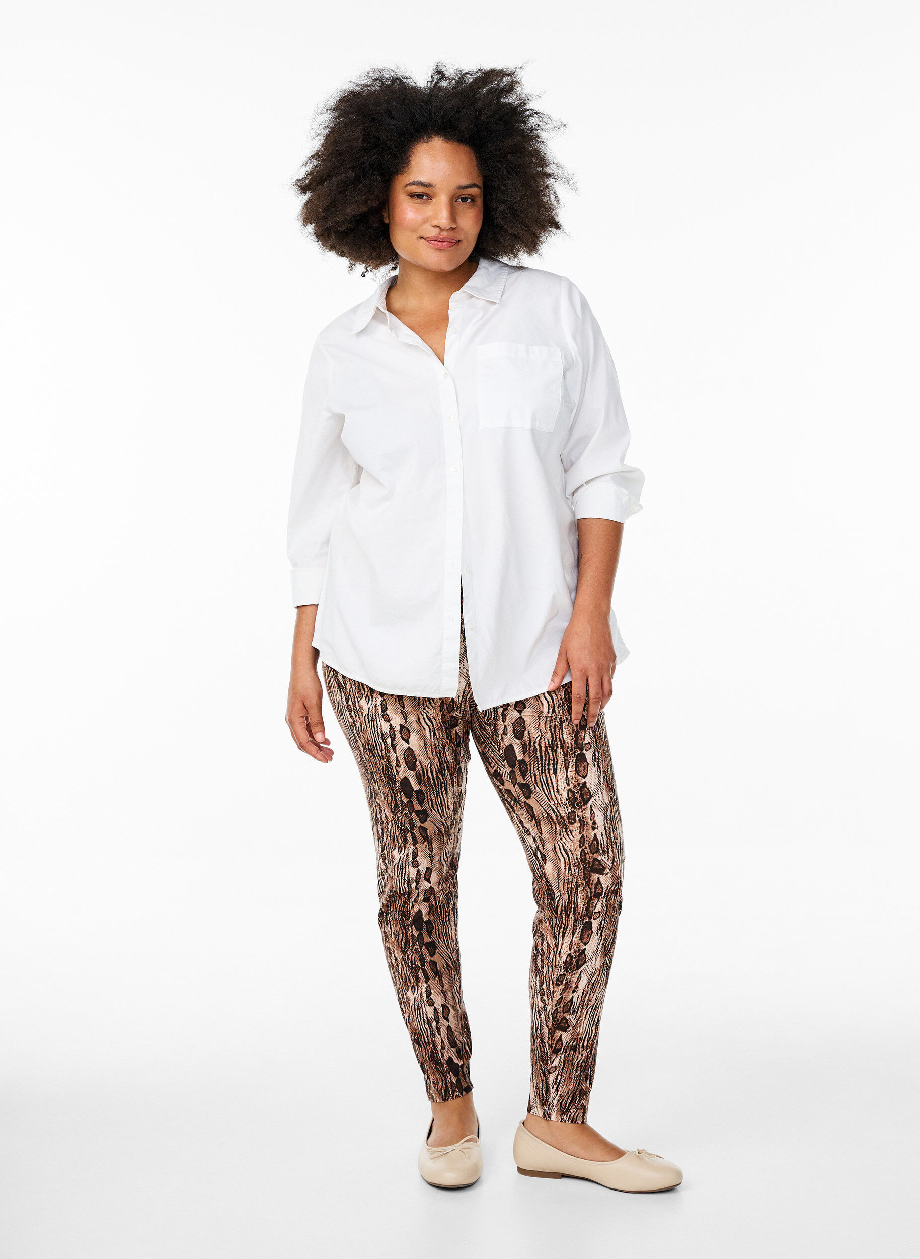 ZizziViscose leggings met print, Bruin, Model image number 1