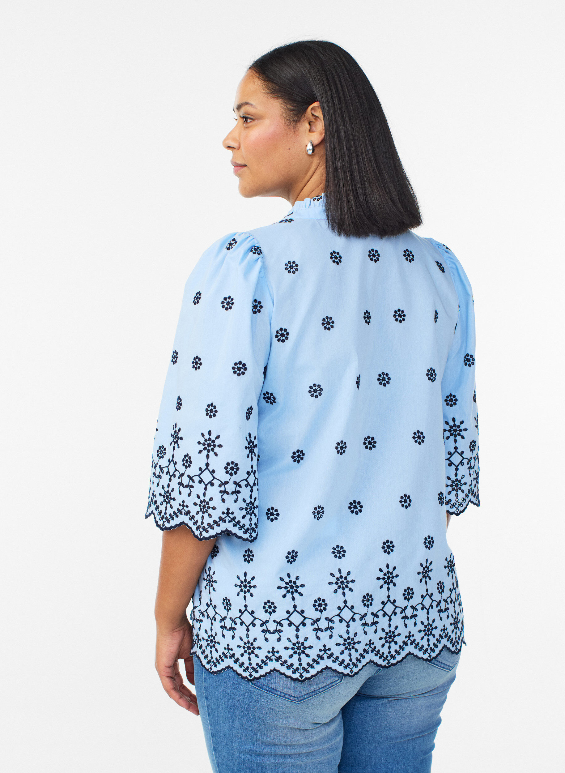 ZizziBlouse met 3/4 mouwen en geborduurd patroon, Blauw, Model image number 2