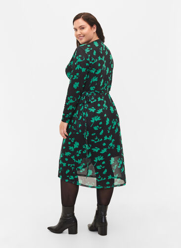 Robe cache-cœur imprimée en maille, Black Green , Model image number 1