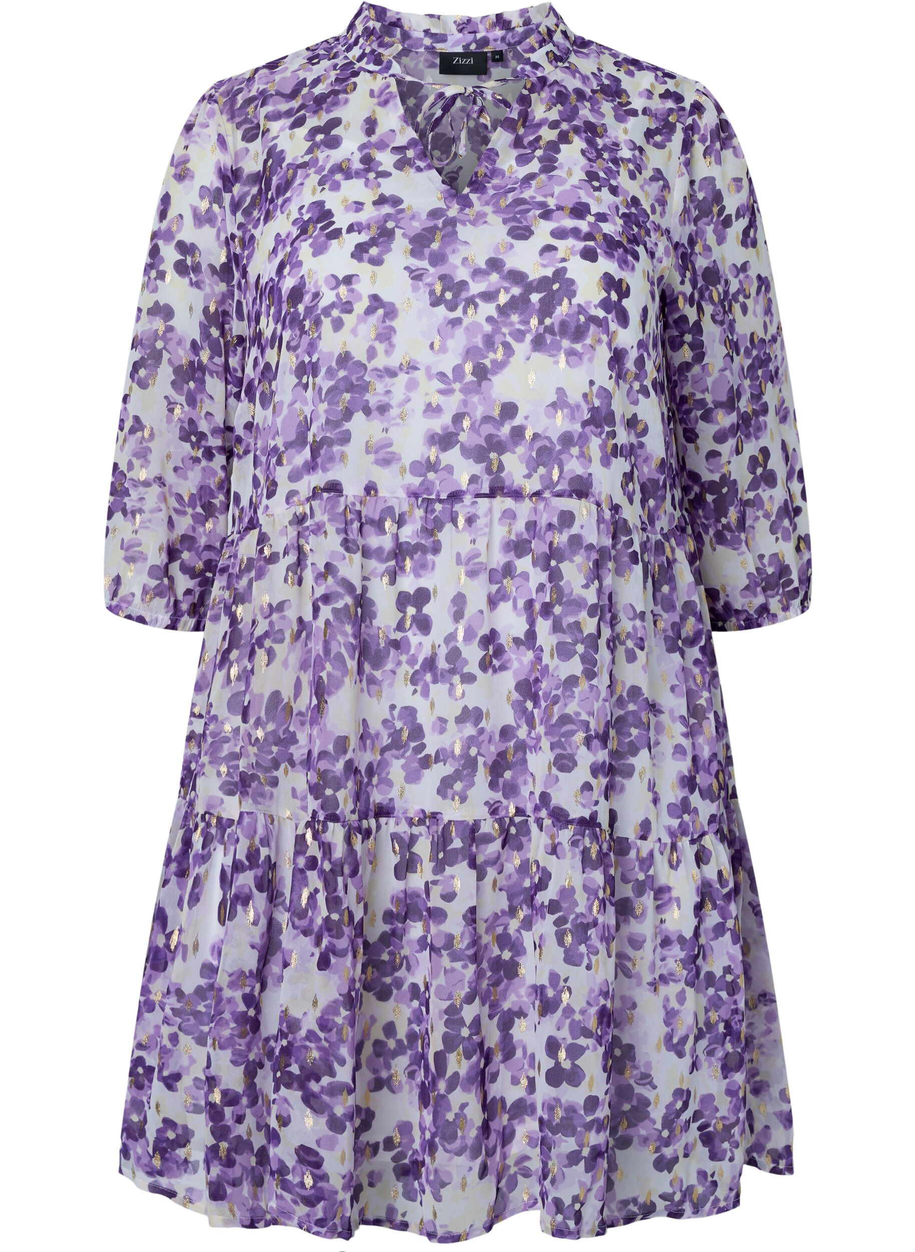 ZizziTuniek met bloemenprint en lurex, Beige/Purple Flower, Packshot image number 0