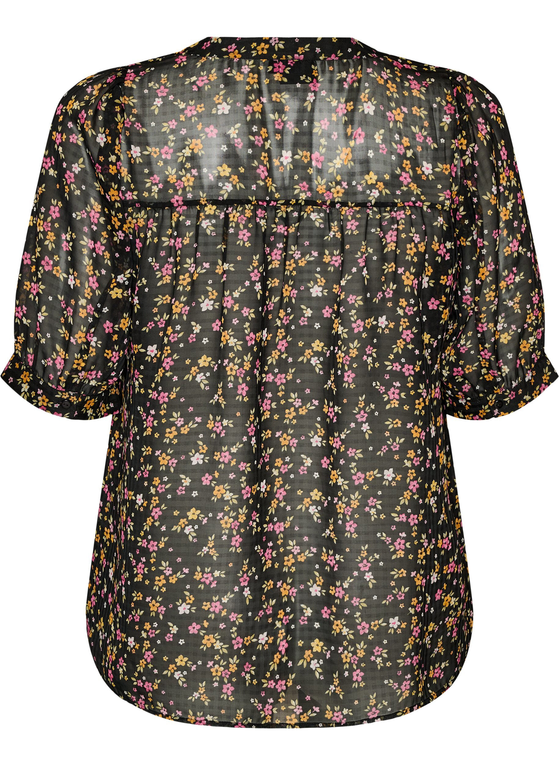 ZizziBlouse &agrave; imprim&eacute; floral et col V, Noir, Packshot image number 1