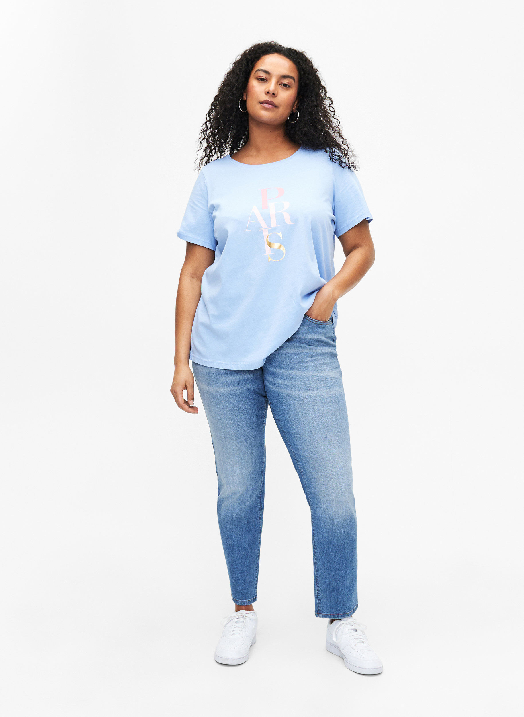 ZizziKatoenen T-shirt met tekstopdruk, Serenity w. Paris, Model image number 2