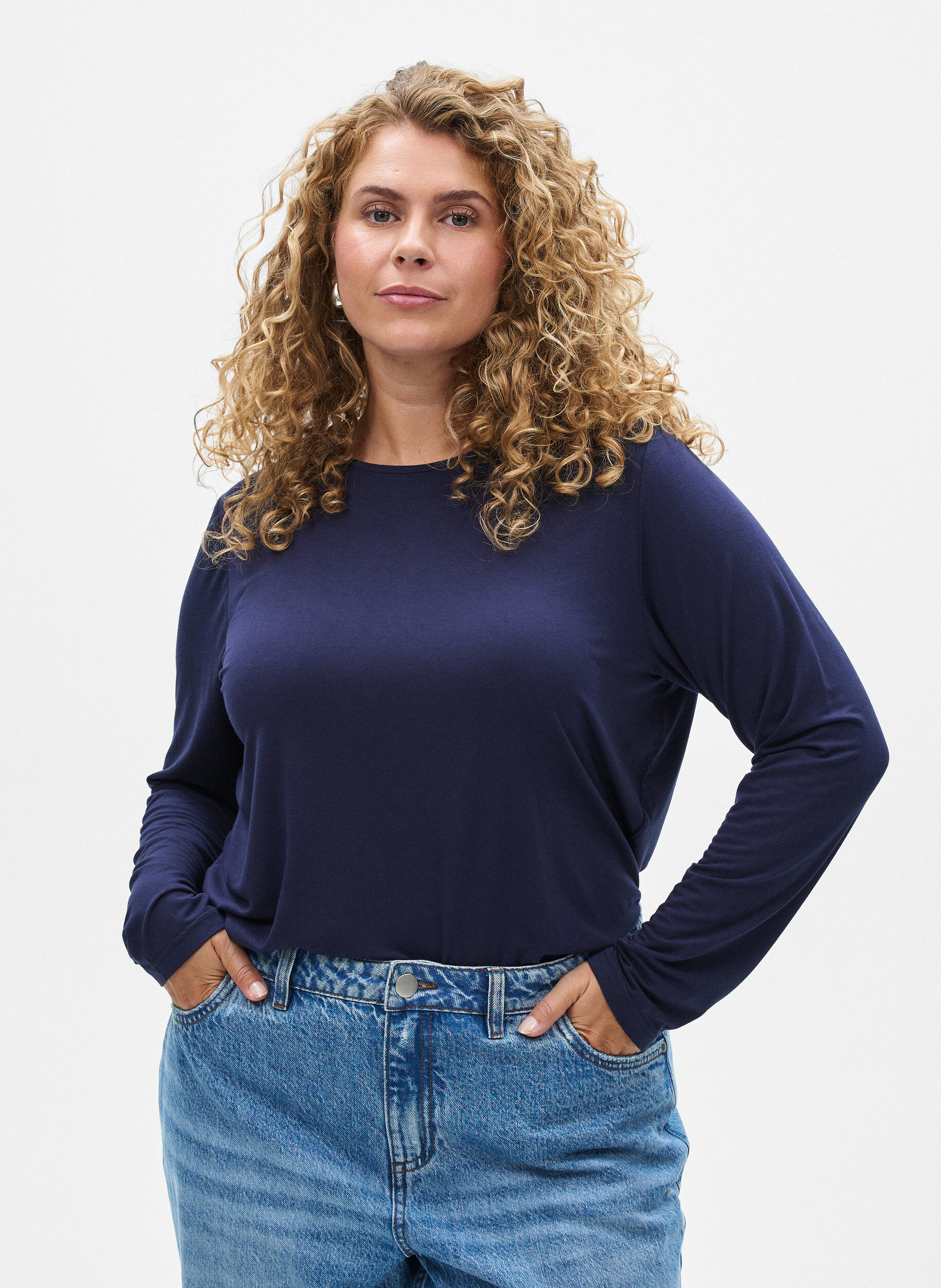 ZizziGestreepte blouse met lange mouwen, Blauw, Model image number 0