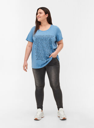 T-shirt avec imprimé en coton biologique, Blue Heaven Melange, Model image number 2