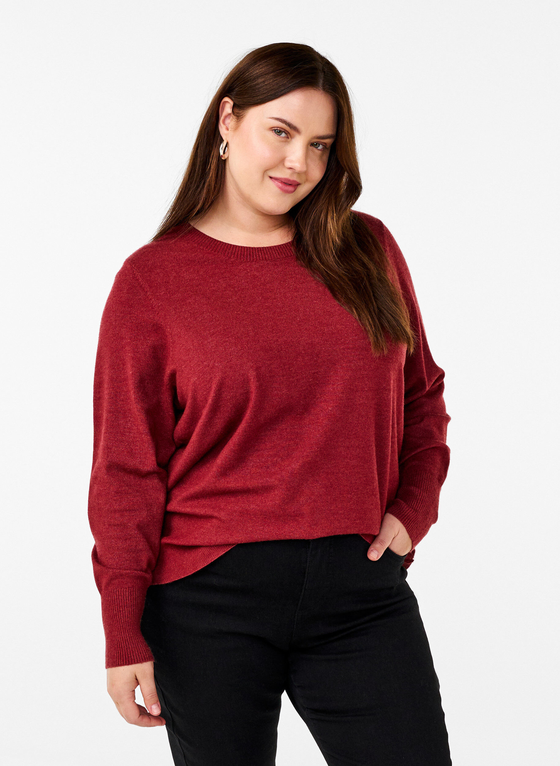 ZizziGebreide blouse met ronde hals, Rood, Model image number 0