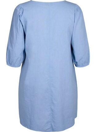 Robe courte en coton et lin mélangés, Faded Denim, Packshot image number 1