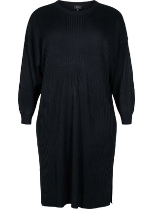 Robe en tricot overzise avec fente, Black, Packshot image number 0