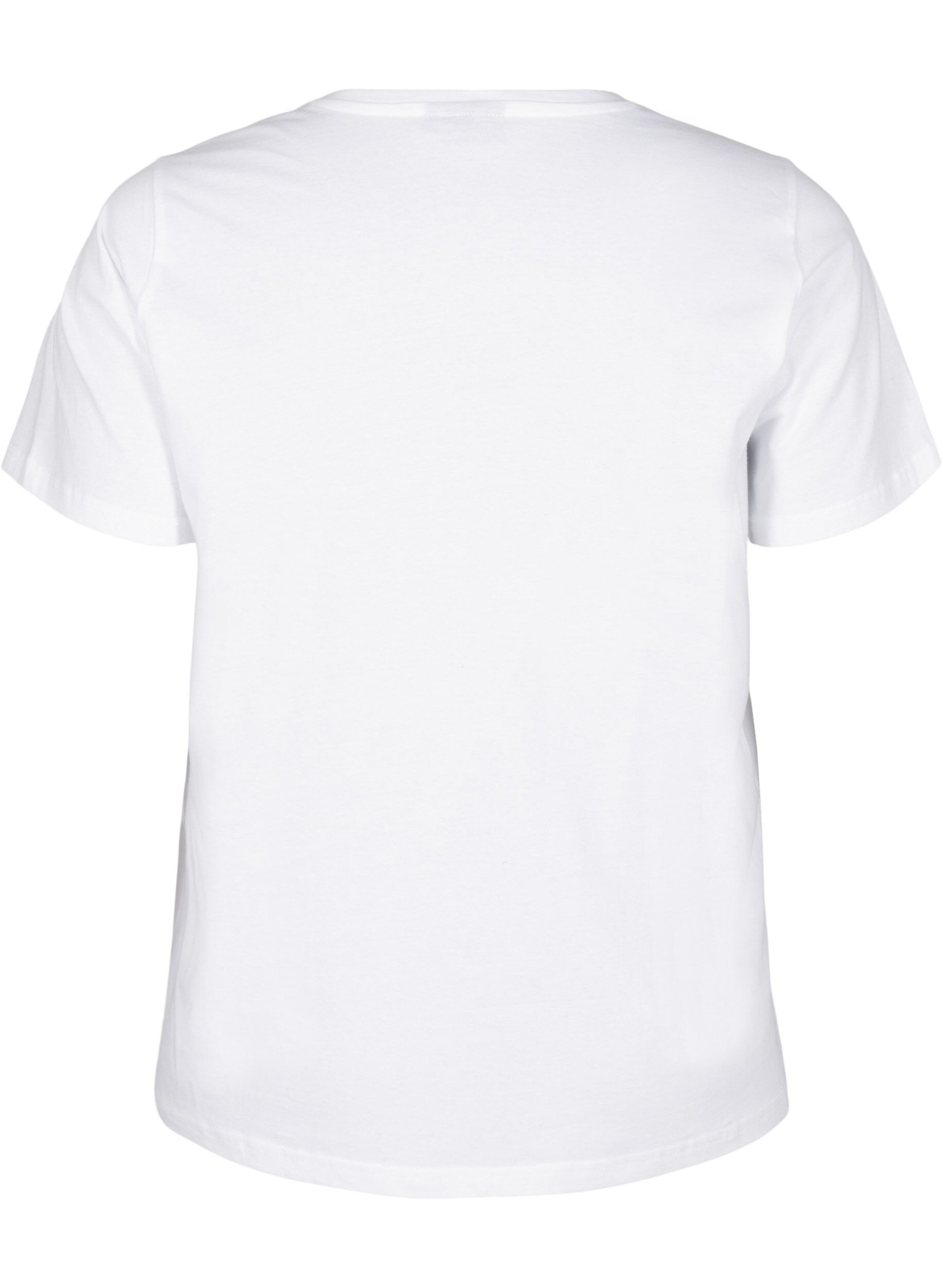 Zizzi T-shirt en coton biologique avec imprim&eacute;, Bright White Printet, Packshot image number 1