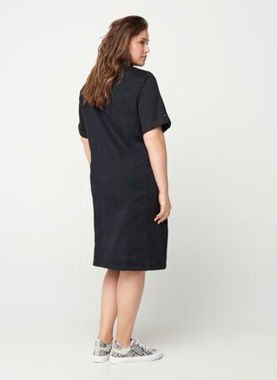 Denim jurk met korte mouwen, Black, Model image number 1