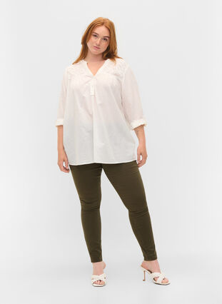 Katoenen blouse met kanten details, Bright White, Model image number 2