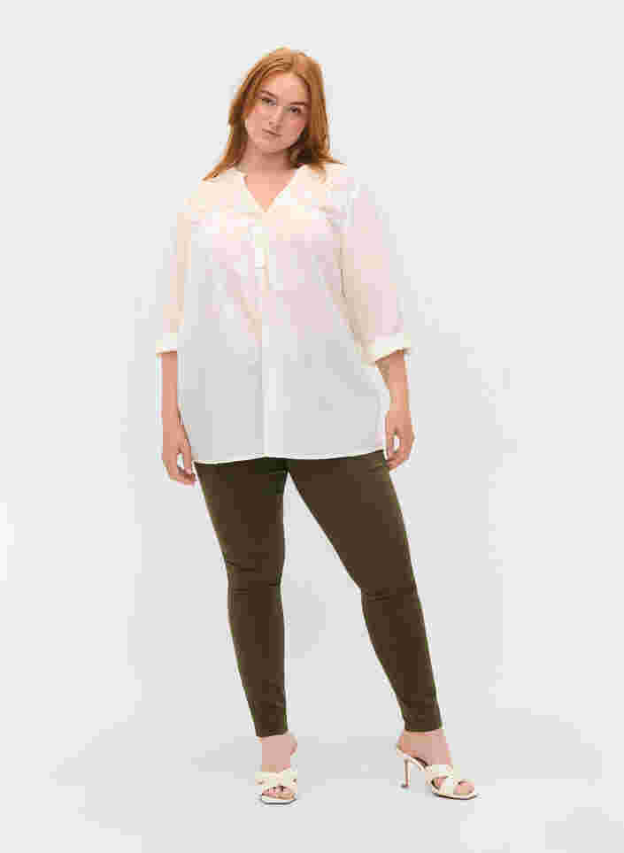 Katoenen blouse met kanten details, Bright White, Model image number 2