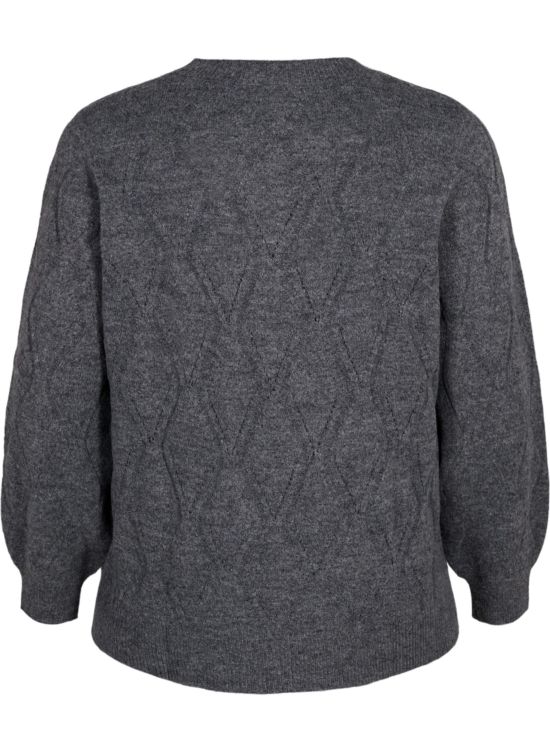 ZizziGebreide pullover met gaatjespatroon, Dark Grey Melange, Packshot image number 1