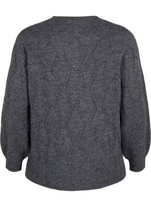 Gebreide pullover met gaatjespatroon, Dark Grey Melange, Packshot image number 1