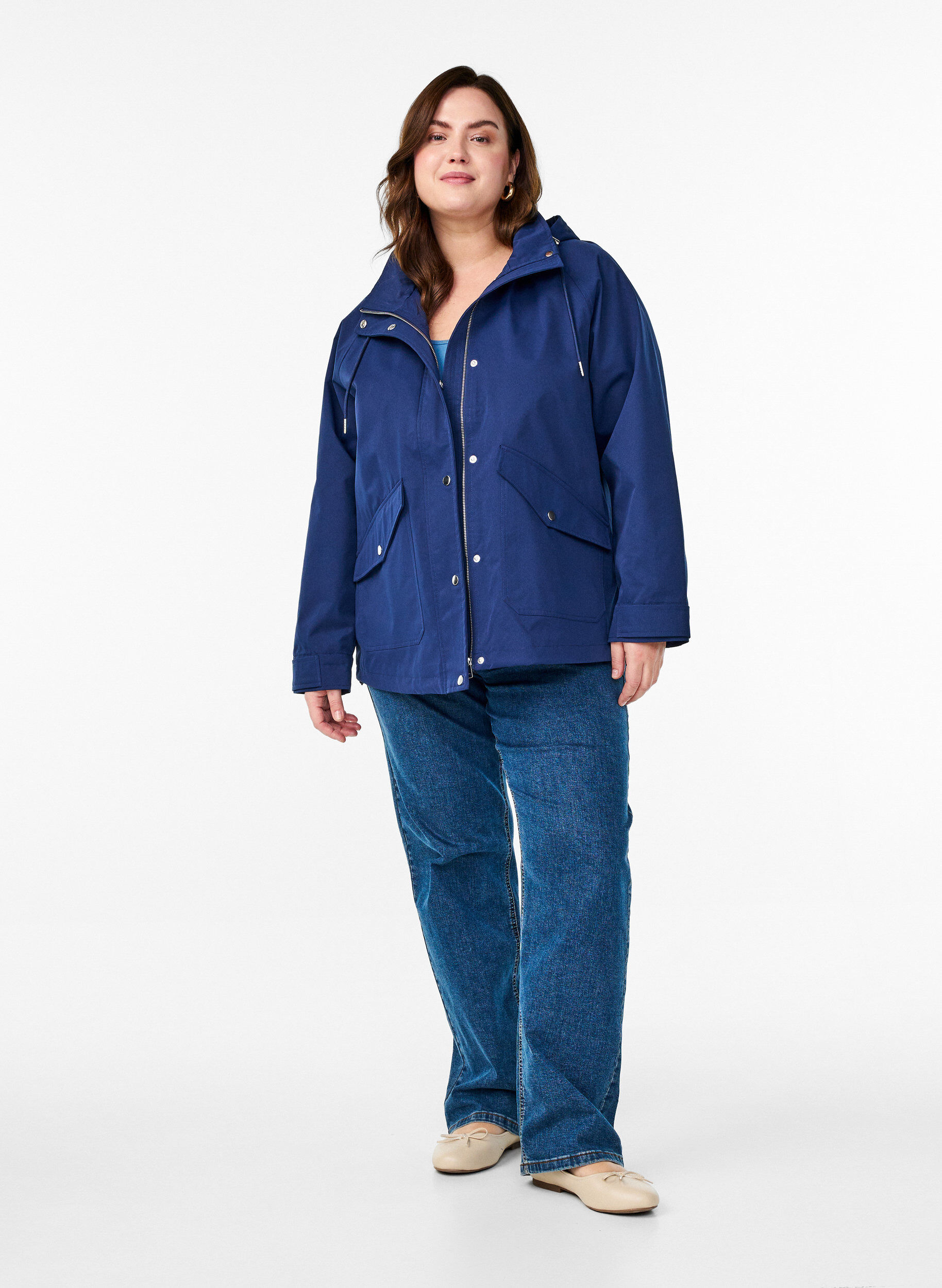 ZizziVeste courte de printemps avec capuche amovible, Bleu, Model image number 1