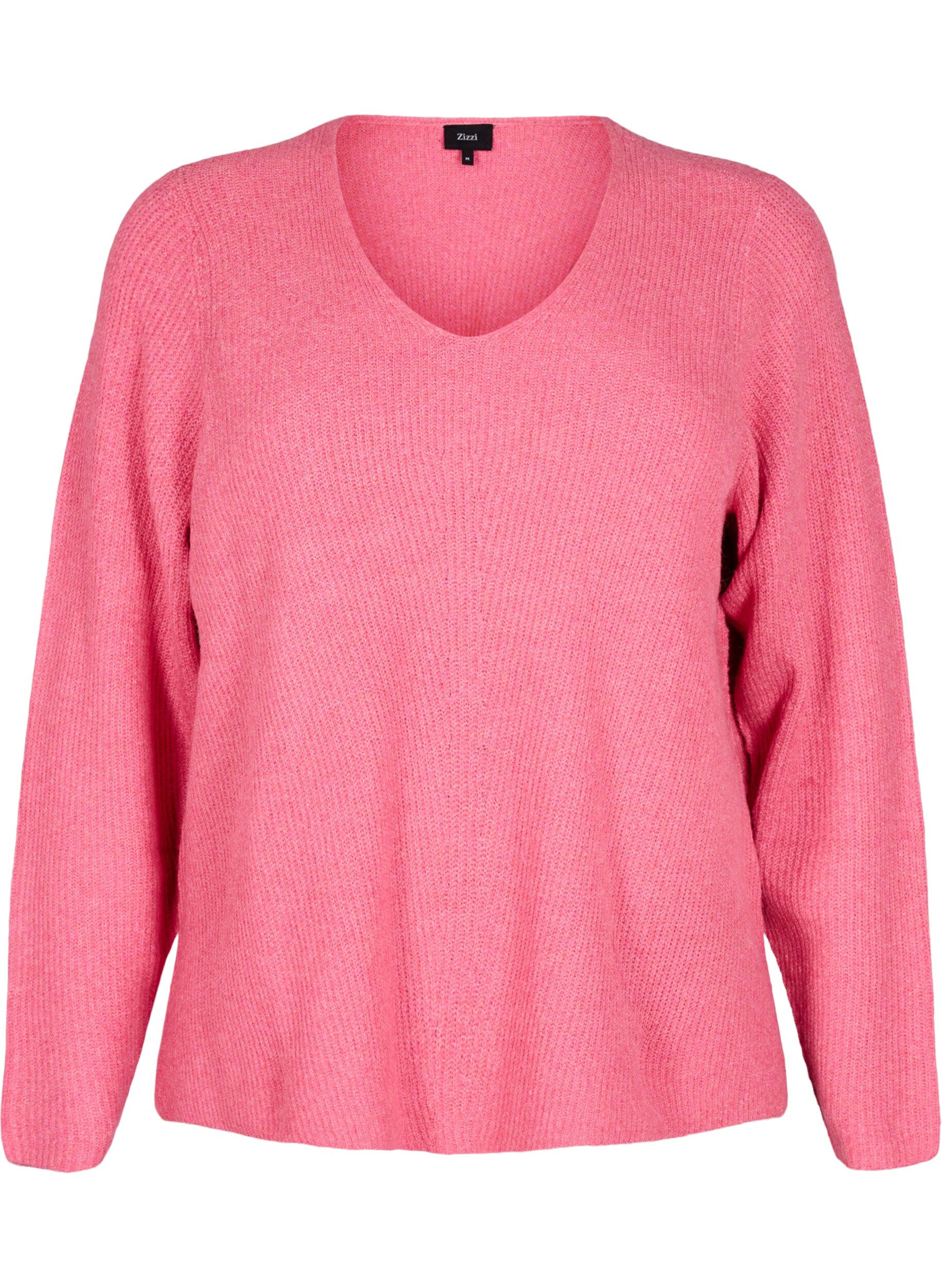 ZizziGebreide blouse met V-hals en lange mouwen, Bubblegum Wh. Mel., Packshot image number 0