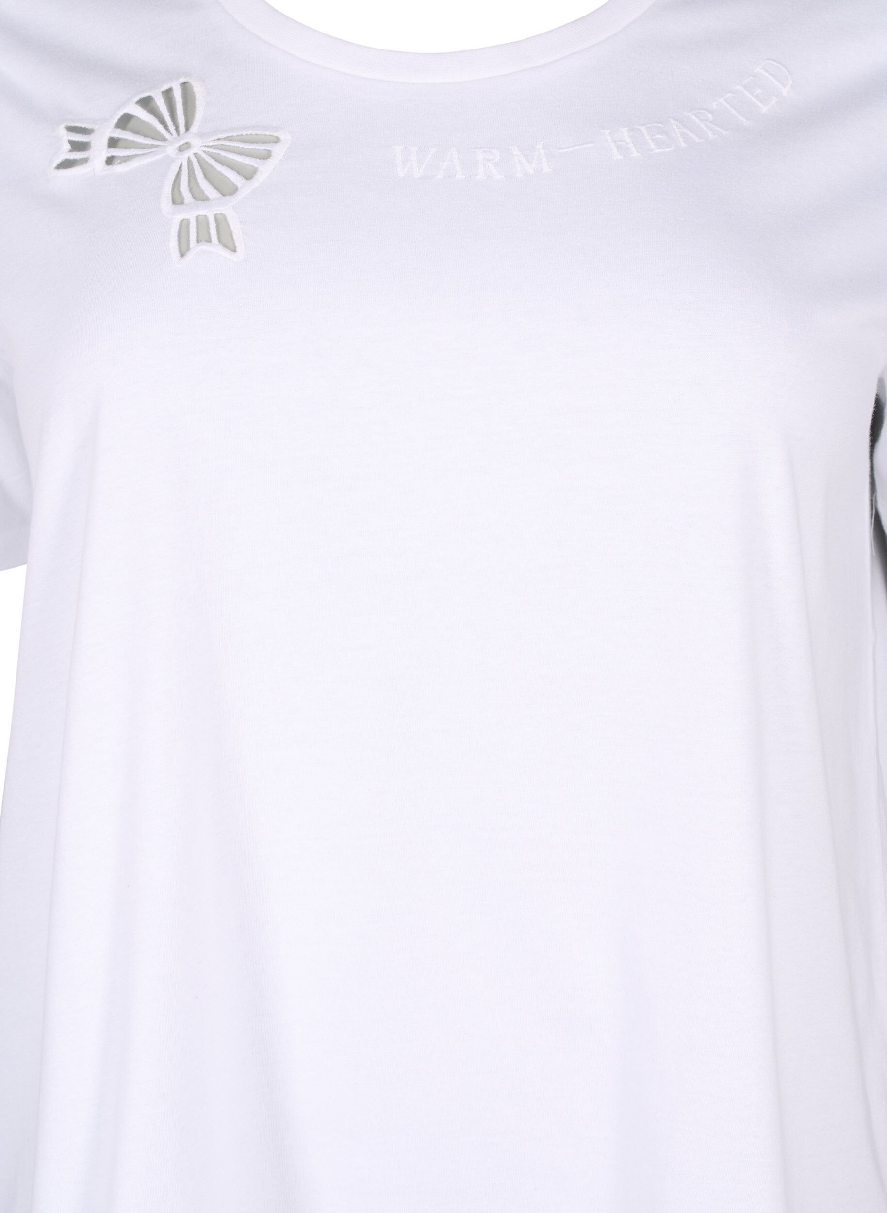 Zizzi T-shirt en coton biologique avec n&oelig;ud, Bright White, Packshot image number 2