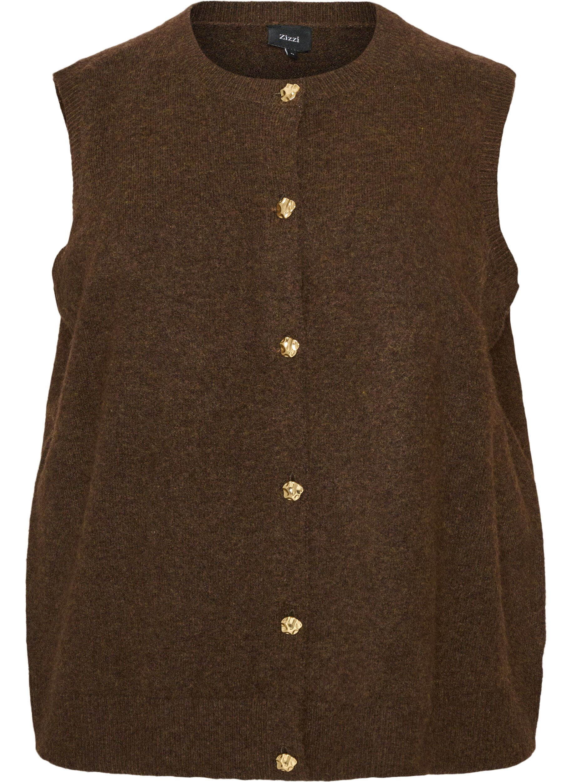 ZizziGebreide vest met decoratieve knopen, Bruin, Packshot image number 0