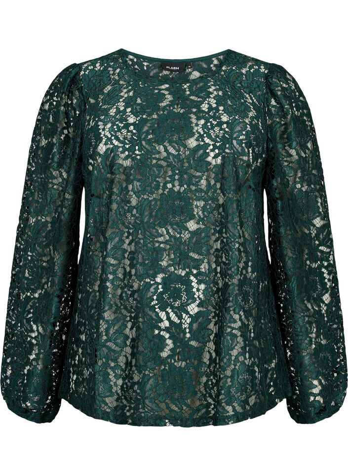 FLASH - Kanten blouse met lange mouwen, Scarab, Packshot image number 0