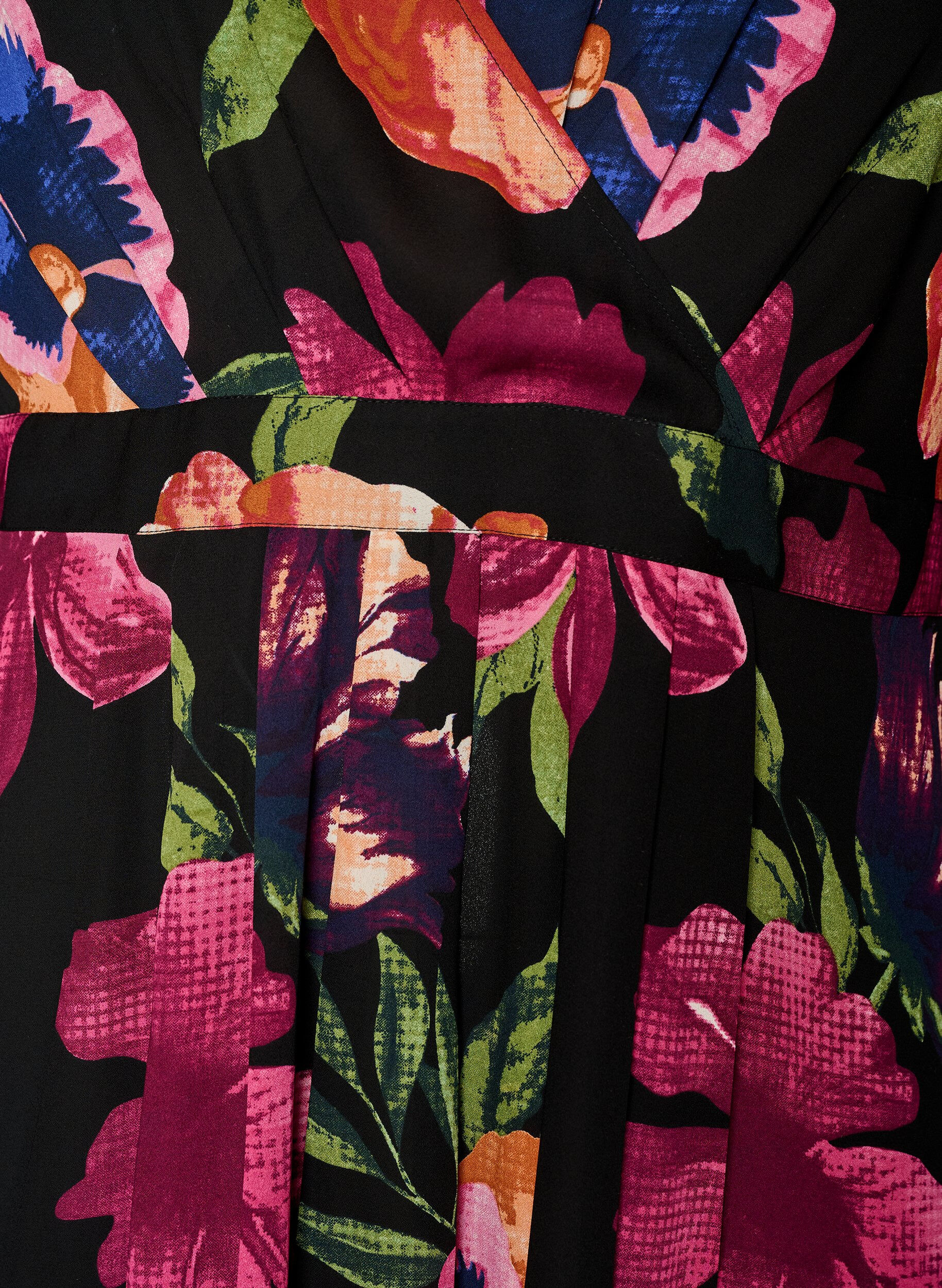 Zizzi Robe maxi avec encolure cache-c&oelig;ur et manches longues, Noir, Packshot image number 2