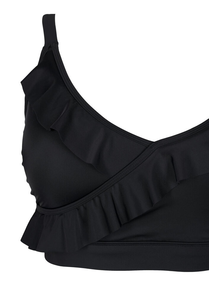 Bikinitop met ruches en uitneembare pads, Zwart, Packshot image number 2