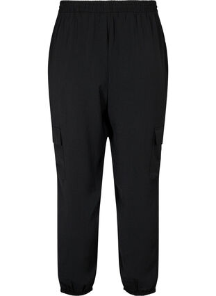Pantalon cargo de couleur unie avec de grandes poches, Black, Packshot image number 1