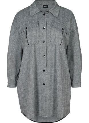 Lange geruite blouse met borstzakken, Black Check , Packshot image number 0