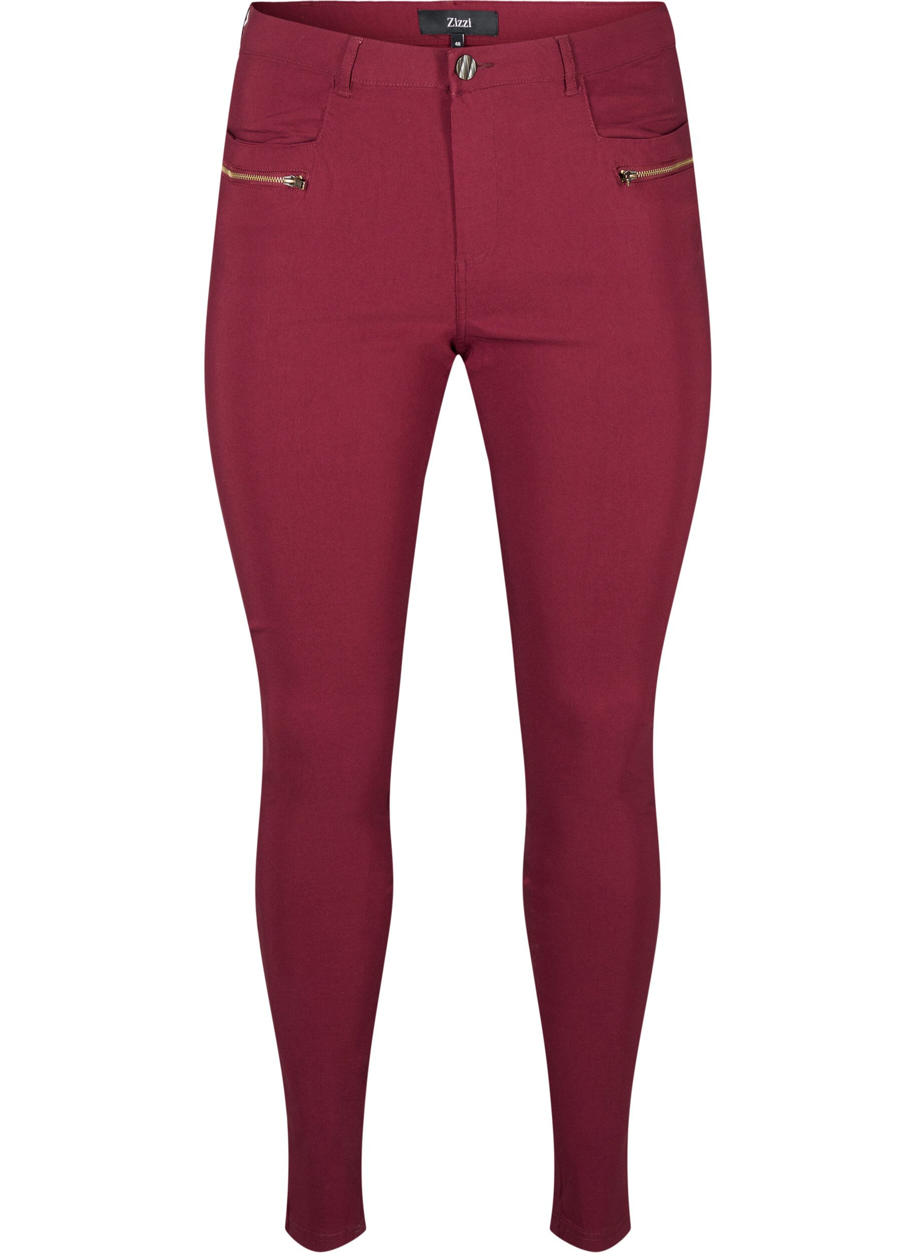 Zizzi Pantalon moulant avec d&eacute;tails de fermetures &eacute;clairs , Bordeaux, Packshot image number 0