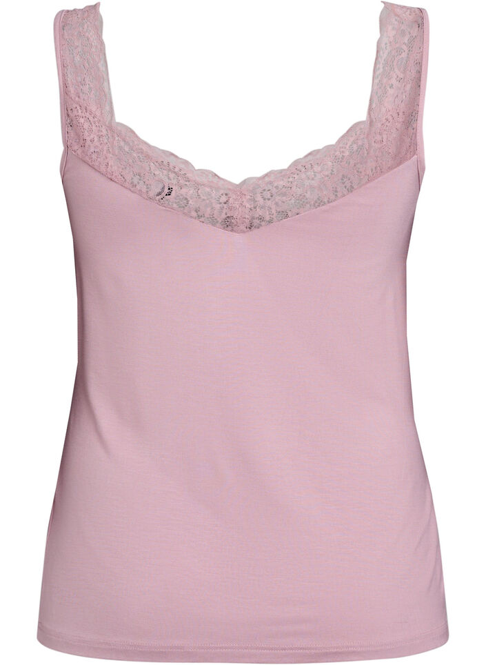 Top en viscose avec bord en dentelle, Rose, Packshot image number 1