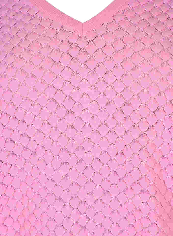 Gebreide top met patroon en v-halslijn, Begonia Pink, Packshot image number 2