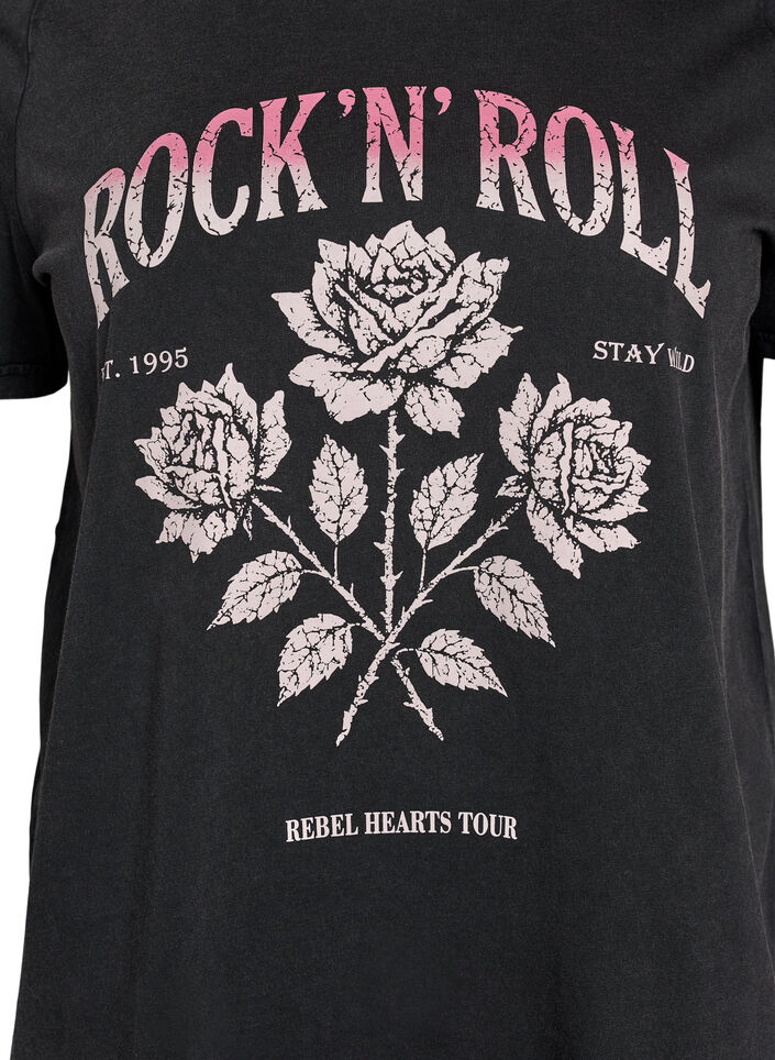 T-shirt en coton bio avec imprim&eacute; rock, Noir, Packshot image number 2