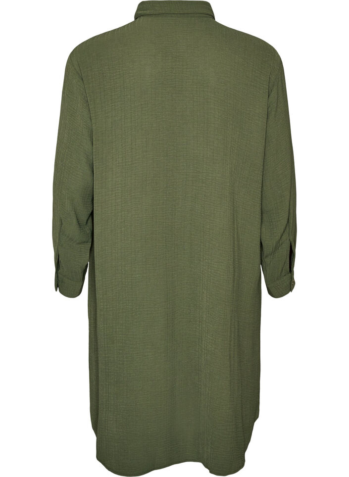 Lange shirt met een lichte textuur, Groen, Packshot image number 1